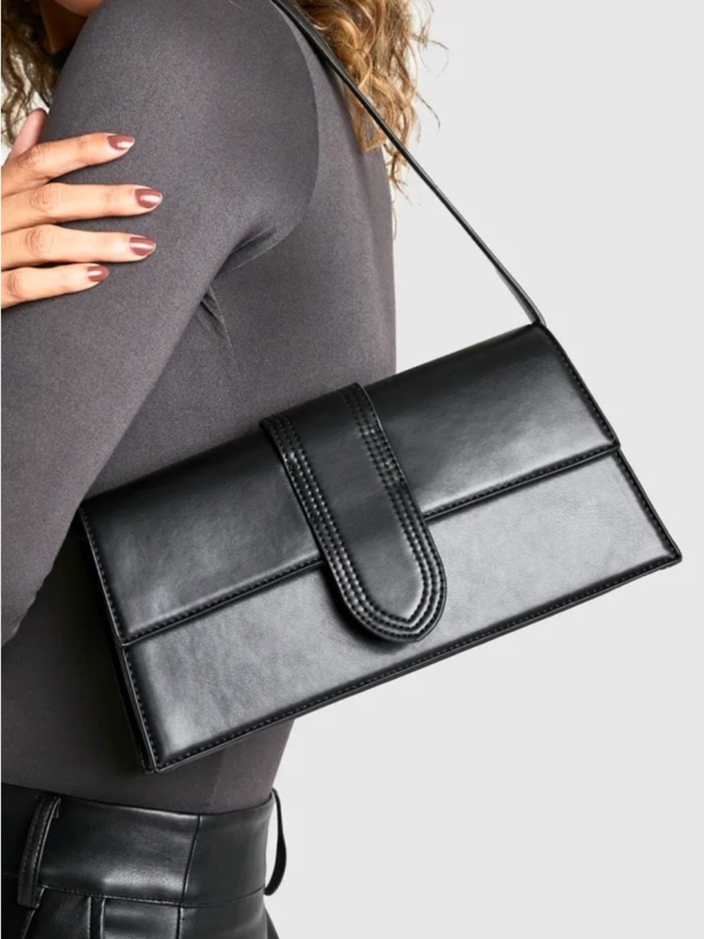 Classic Black Leatherette Shoulder Bag